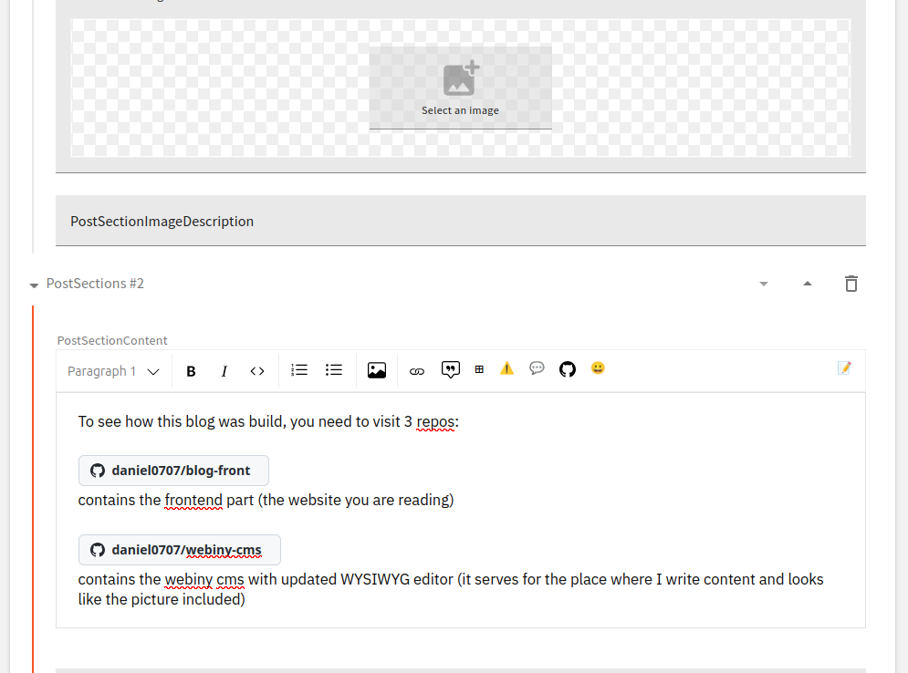 Screenshot from the Webiny CMS kinda-WYSIWYG editor